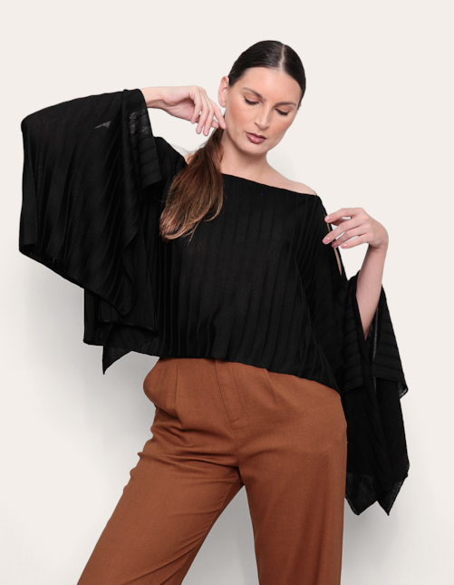 Bata ampla boho tricot Preto