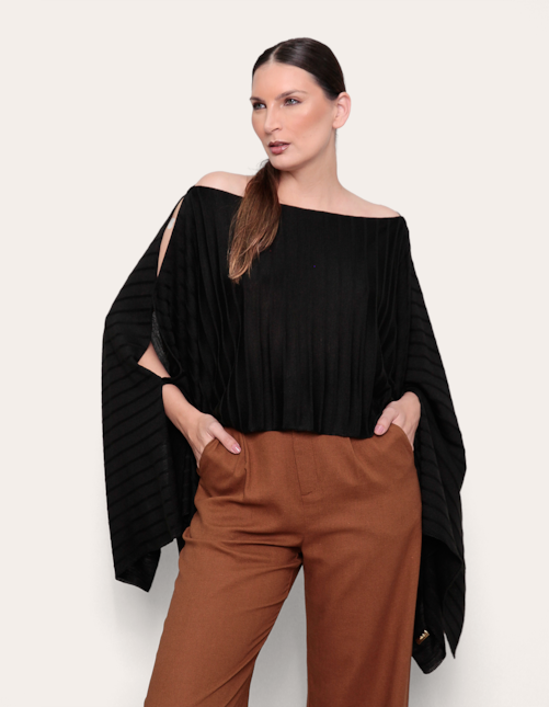 Bata ampla boho tricot Preto