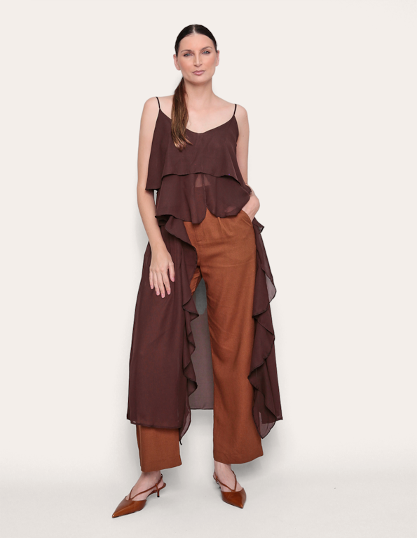Bata boho babado Marrom