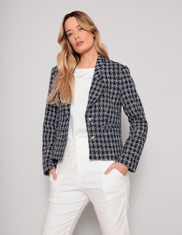 Blazer acinturado tweed Marinho