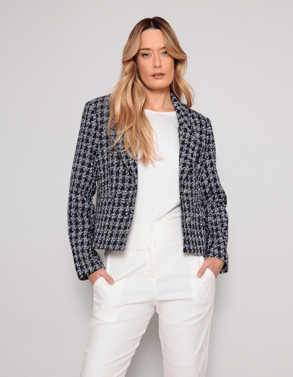 Blazer acinturado tweed Marinho