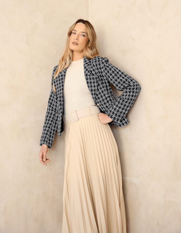 Blazer acinturado tweed Preto