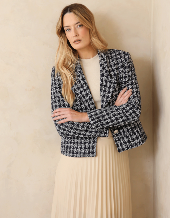 Blazer acinturado tweed Preto