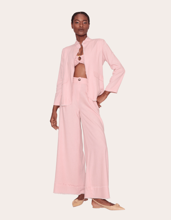 Blazer linho blend barra desfiada Rosa