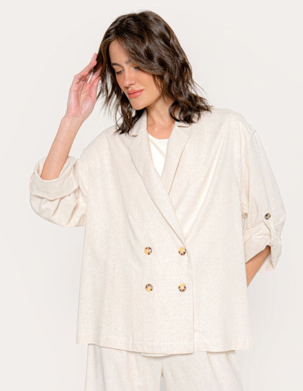 Blazer oversized linho blend Bege claro