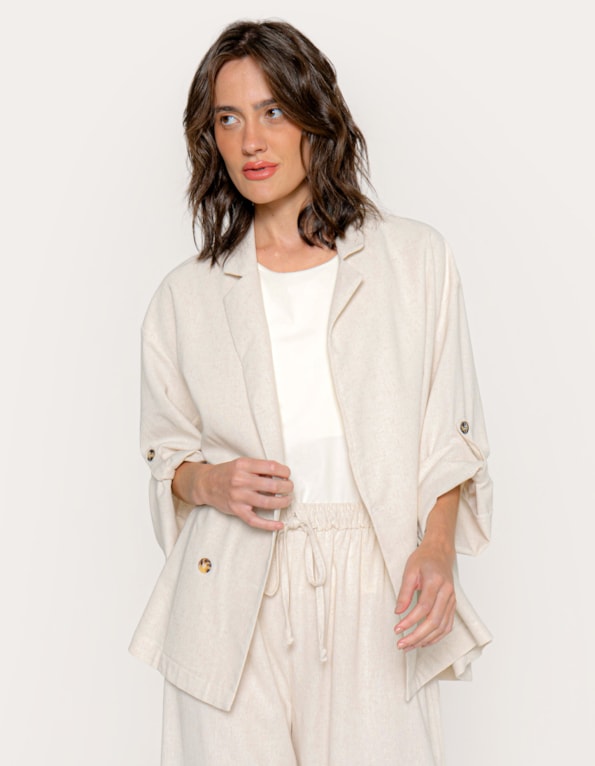 Blazer oversized linho blend Bege claro