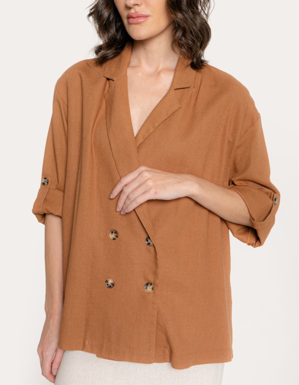 Blazer oversized linho blend Marrom