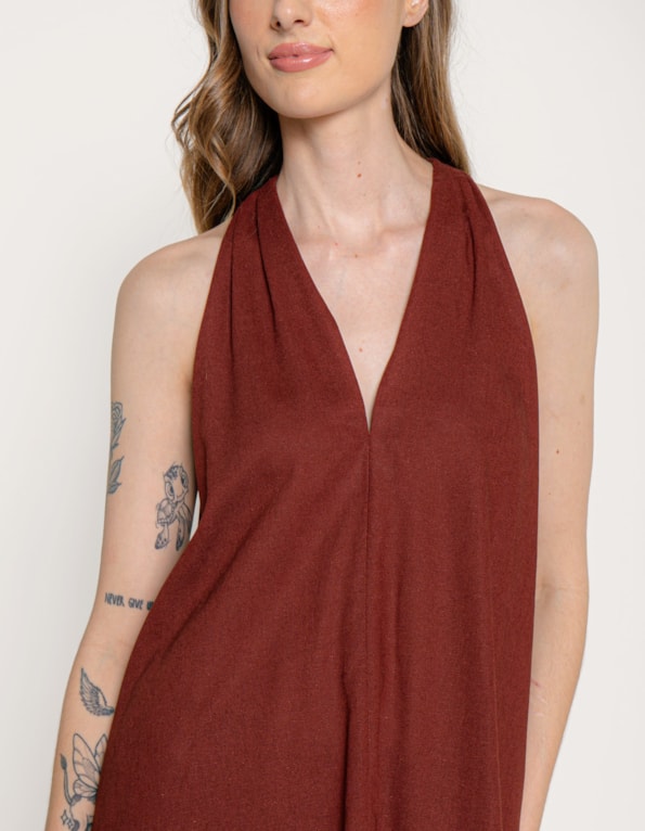 Blusa ampla assimetrica linho blend Laranja escuro