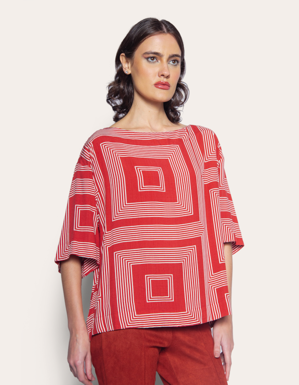 Blusa ampla manga 7/8 Geo ocre