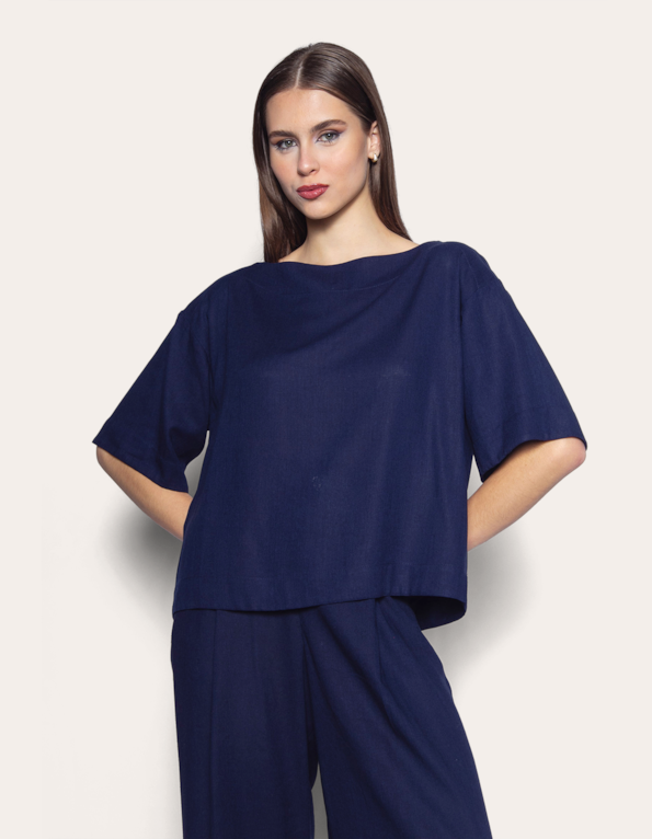Blusa ampla manga 7/8 Marinho