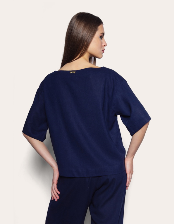 Blusa ampla manga 7/8 Marinho
