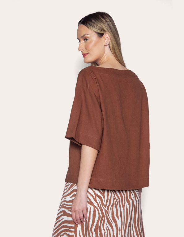 Blusa ampla manga 7/8 Marrom