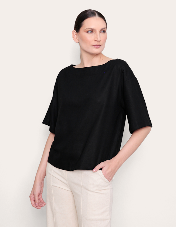 Blusa ampla manga 7/8 Preto