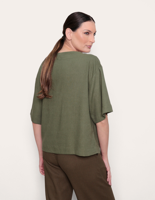 Blusa ampla manga 7/8 Verde militar