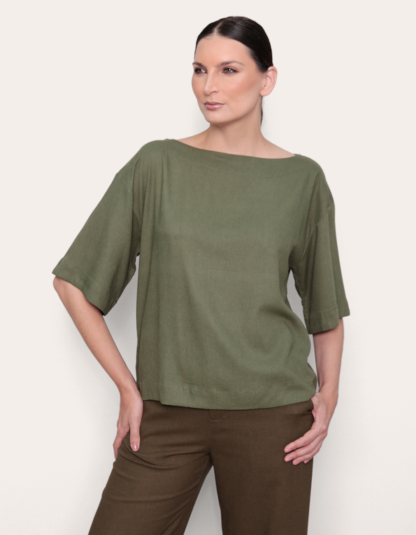 Blusa ampla manga 7/8 Verde militar
