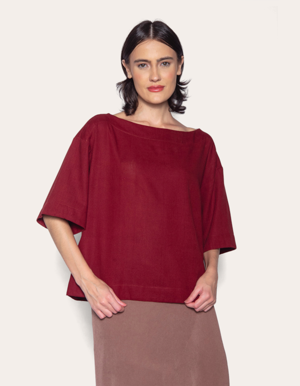 Blusa ampla manga 7/8 Vinho