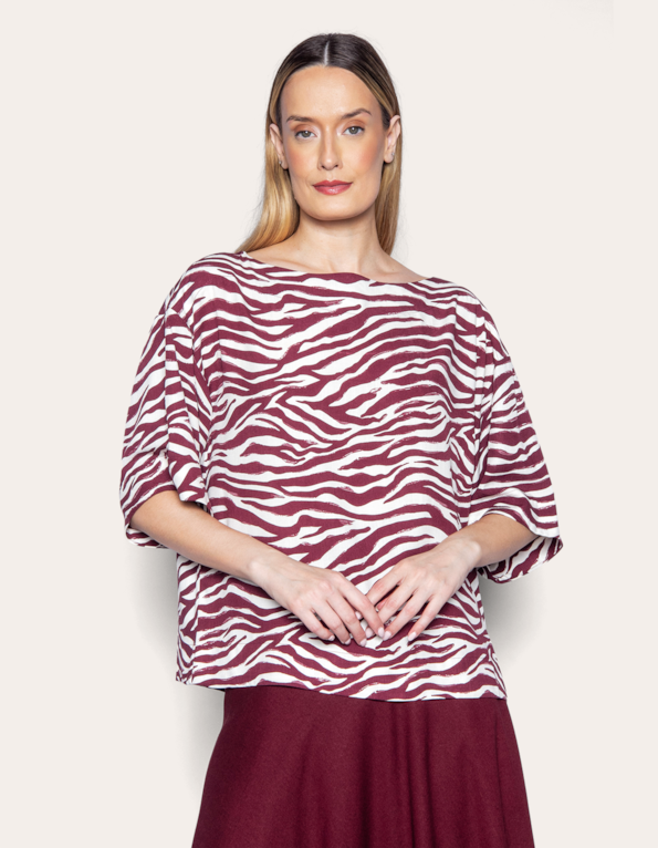 Blusa ampla manga 7/8 Zebra vinho