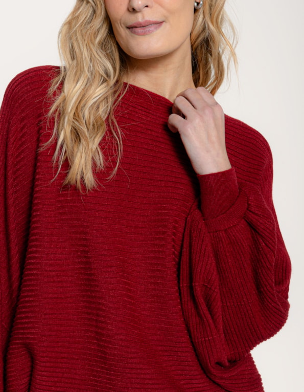 Blusa ampla morcego tricot canelado Vermelho escuro