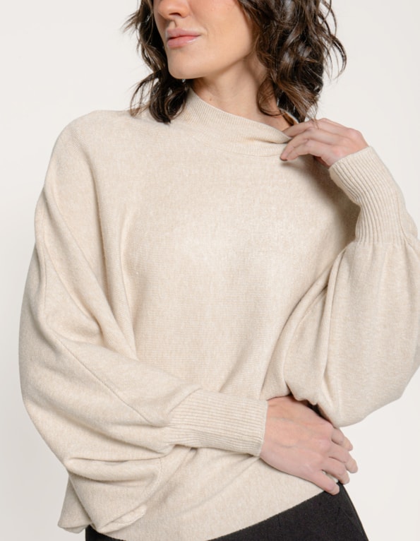 Blusa ampla tricot manga morcego Bege claro