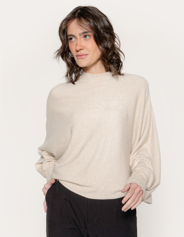 Blusa ampla tricot manga morcego Bege claro
