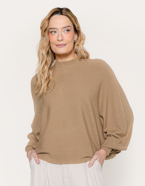 Blusa ampla tricot manga morcego Bege medio