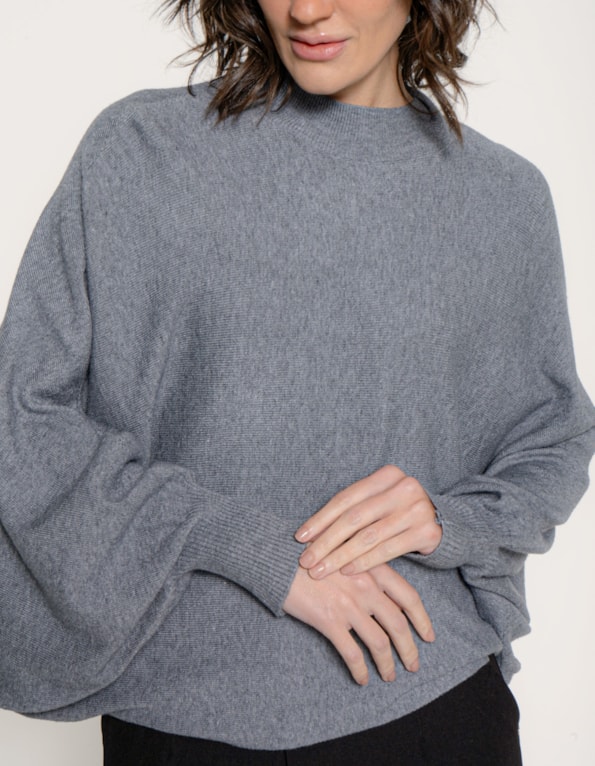 Blusa ampla tricot manga morcego Cinza
