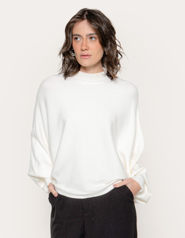 Blusa ampla tricot manga morcego Off white