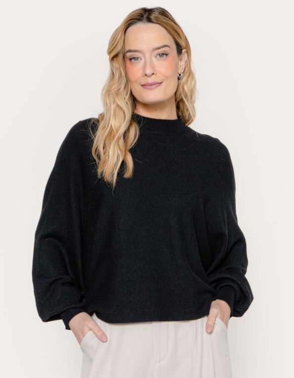 Blusa ampla tricot manga morcego Preto