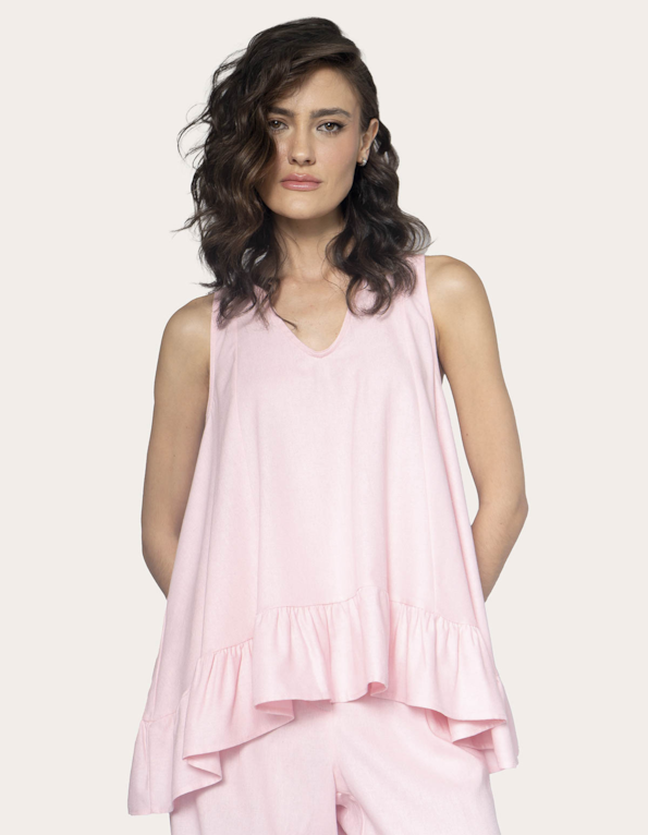 Blusa barra babado linho blend