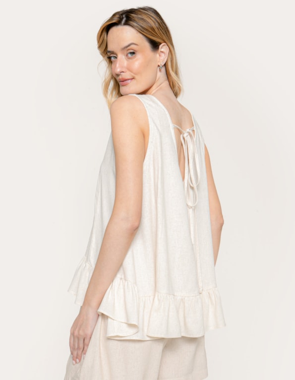 Blusa barra babado linho blend Bege claro