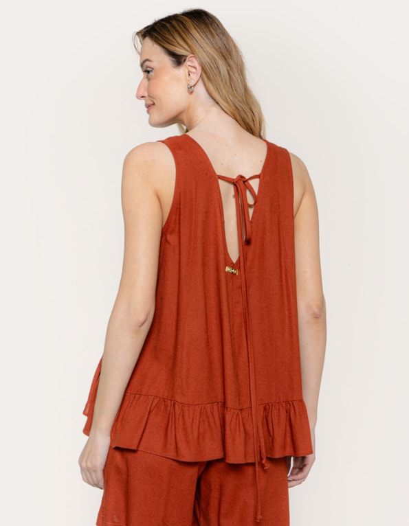 Blusa barra babado linho blend Marrom medio