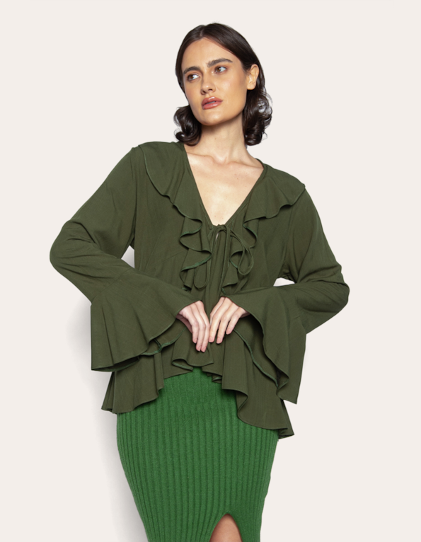 Blusa boho com babados - Oliva