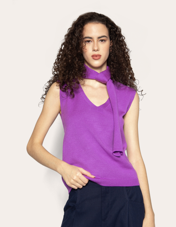 Blusa cachecol tricot Roxo claro