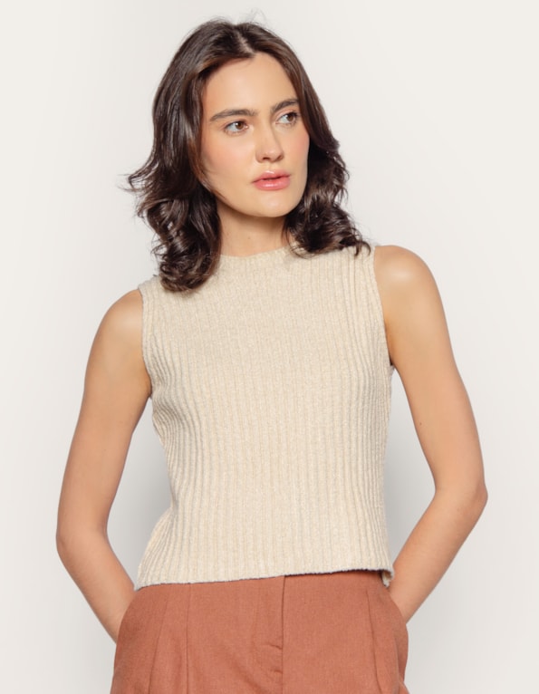 Blusa cavada canelada tricot mousse Areia