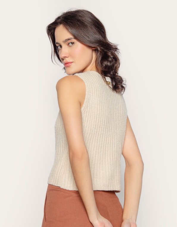 Blusa cavada canelada tricot mousse Areia