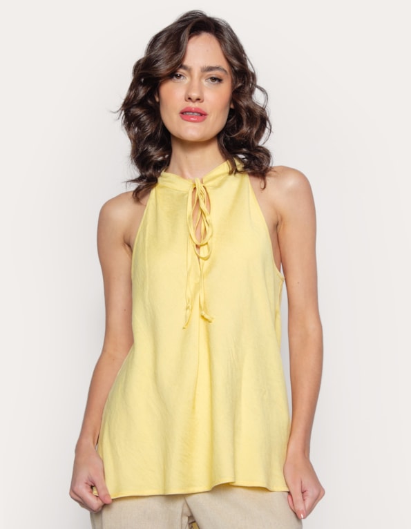 Blusa cavada decote amarracao Amarelo claro