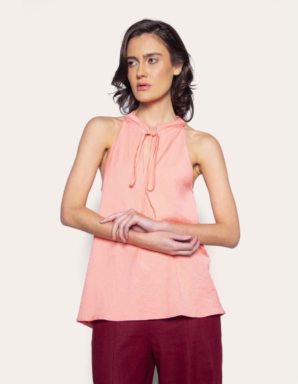 Blusa cavada decote amarracao Rosa