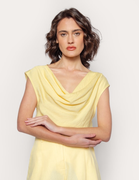 Blusa cavada decote drapeado Amarelo claro