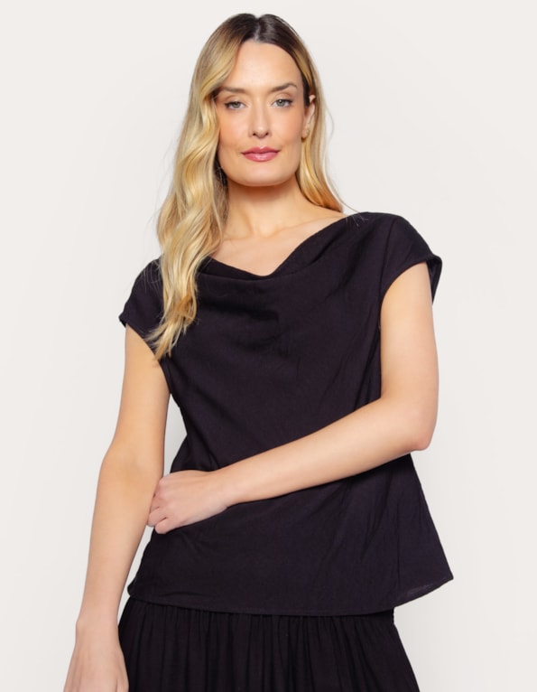 Blusa cavada decote drapeado Preto