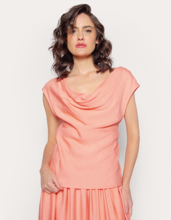Blusa cavada decote drapeado Rosa
