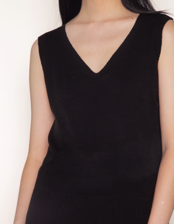 Blusa cavada decote v tricot Preto