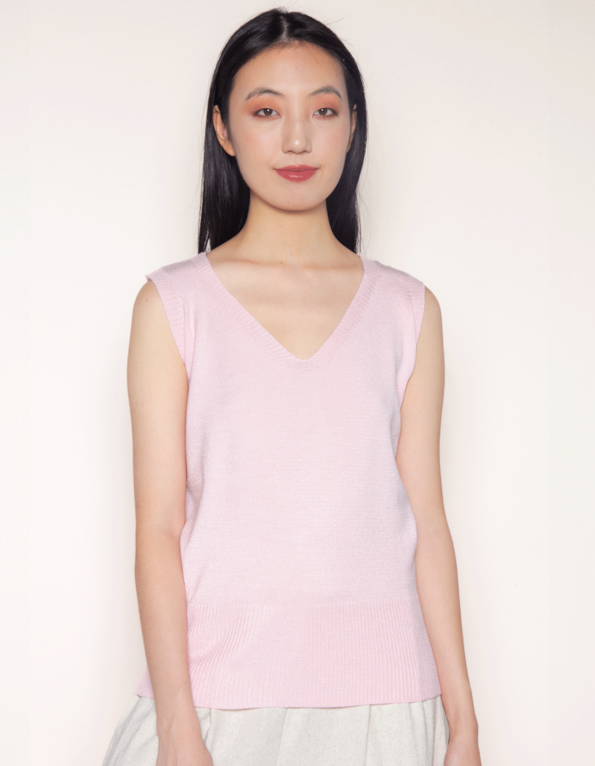 Blusa cavada decote v tricot Rosa po