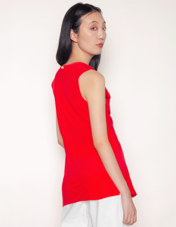 Blusa cavada decote v Vermelho