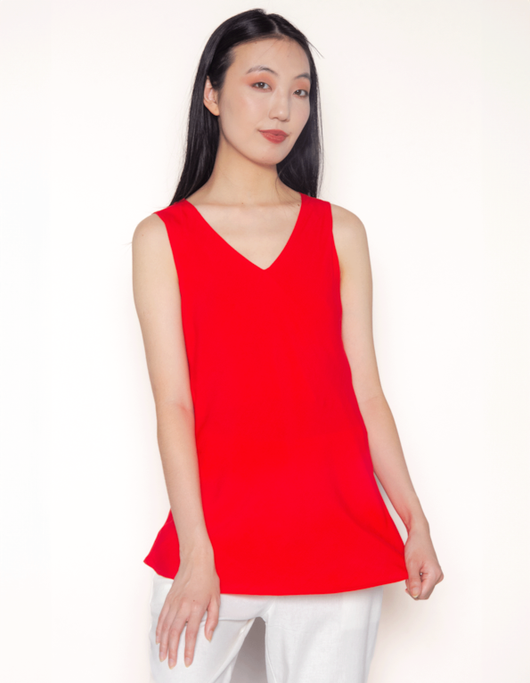Blusa cavada decote v Vermelho