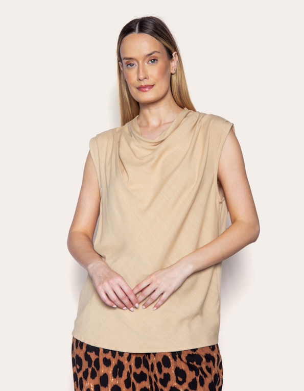 Blusa cavada drapeada Bege desertico