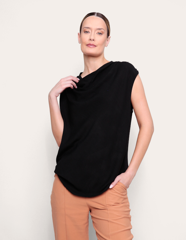 Blusa cavada drapeada Preto