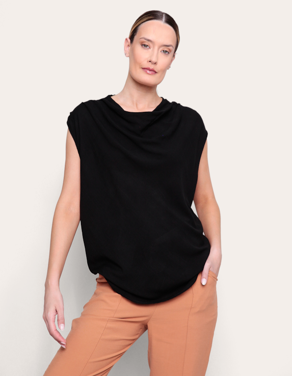 Blusa cavada drapeada Preto