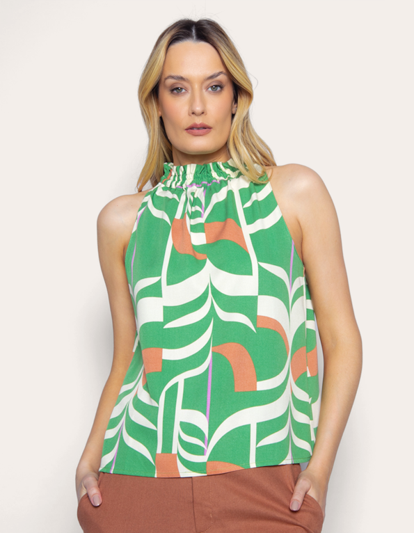Blusa cavada estampada Verde/marrom