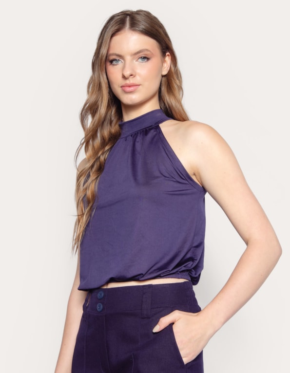 Blusa cavada gola alta Azul escuro