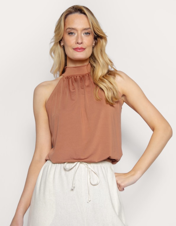 Blusa cavada gola alta Bege medio